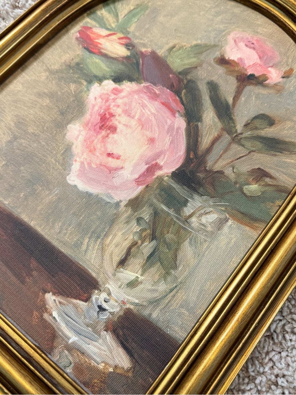 Wall Art | Arched Gold Framed Floral Peonies Size 14" × 11" - Picture 3 of 8